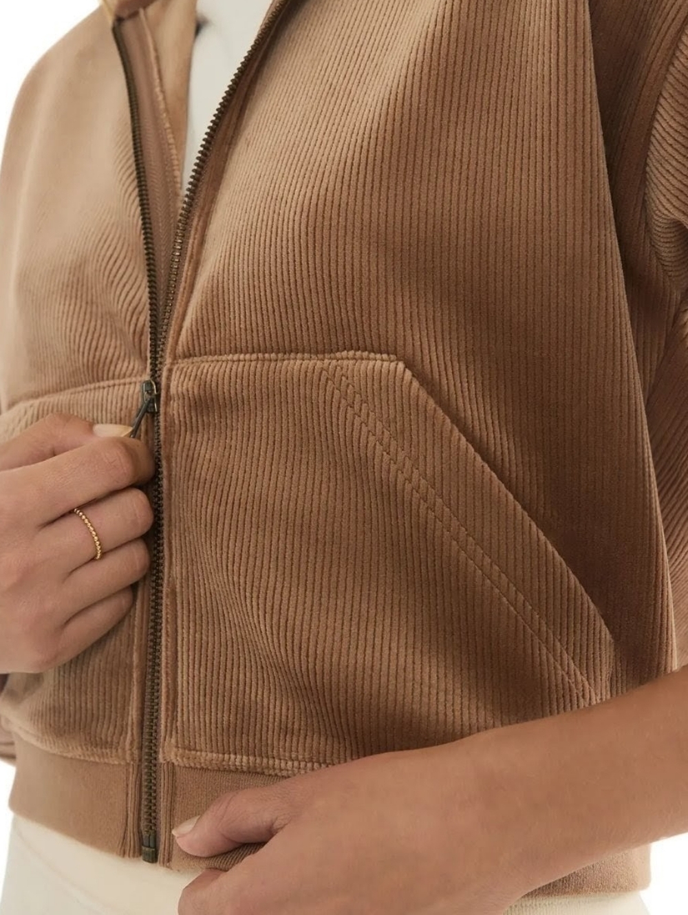 538. Marine Layer Velour Corduroy Zip Up Hoodie | Color: Toffee - Picture 3 of 10